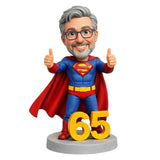 Custom 65th Birthday Superhero Bobblehead –– Customizable Any Outfit & Pose