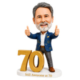 Custom 70th Birthday Bobblehead for Men Giving Two Thumbs Up –— Customizable Any Outfit & Pose