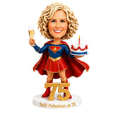 Cheers to 75 –- Custom 75th Birthday Bobblehead for Her –-  Customizable Any Outfit & Pose