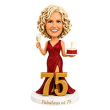 Cheers to 75 –- Custom 75th Birthday Bobblehead for Her – Customizable Any Outfit & Pose