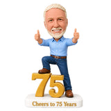 Custom 75th Birthday Bobblehead for Men Giving Two Thumbs Up –— Customizable Any Outfit & Pose