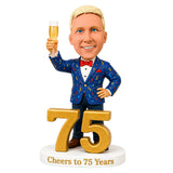 Custom 75th Birthday Bobblehead for Men Holding a Glass of Champagne – Customizable Any Outfit & Pose