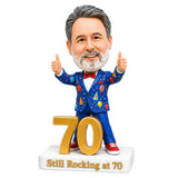 Custom 70th Birthday Bobblehead for Men in a Party Suit -– Optional Outfit & Pose Customization