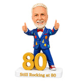 Custom 80th Birthday Bobblehead for Men in a Party Suit –– Customizable Any Outfit & Pose