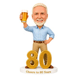 Custom 80th Birthday Bobblehead for Men Holding a Beer –- Customizable Any Outfit & Pose