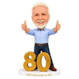 Custom 80th Birthday Bobblehead for Men Giving Two Thumbs Up –— Customizable Any Outfit & Pose