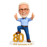 Custom 80th Birthday Bobblehead for Men Giving Two Thumbs Up –— Optional Outfit & Pose Customization