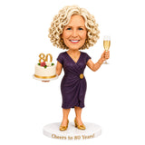 Cheers to 80 – Custom 80th Birthday Bobblehead for Her – Customizable Outfit & Pose