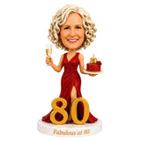 Cheers to 80 –- Custom 80th Birthday Bobblehead for Her –- Customizable Any Outfit & Pose