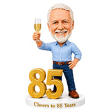 Custom 85th Birthday Bobblehead Gift for Men with Champagne  –- Customizable Any Outfit & Pose