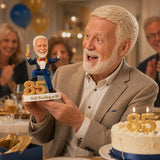 Custom 85th Birthday Bobblehead for Men Holding a Cake –- Optional Outfit & Pose Customization