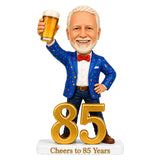 Custom 85th Birthday Bobblehead for Men Holding a Beer –- Customizable Any Outfit & Pose
