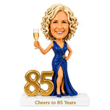 Cheers to 85 – Custom 85th Birthday Bobblehead for Her – Customizable Any Outfit & Pose