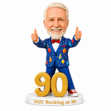 Custom 90th Birthday Bobblehead for Men Giving Two Thumbs Up –— Optional Outfit & Pose Customization