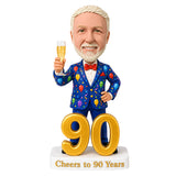 Custom 90th Birthday Bobblehead Gift for Men with Champagne  –- Customizable Any Outfit & Pose