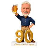 Custom 90th Birthday Bobblehead for Men Holding a Beer –- Customizable Any Outfit & Pose