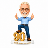 Custom 90th Birthday Bobblehead for Men Giving Two Thumbs Up —— Optional Outfit & Pose Customization