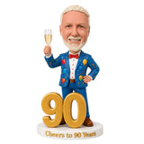 Custom 90th Birthday Bobblehead Gift for Men with Champagne  –- Optional Outfit & Pose Customization