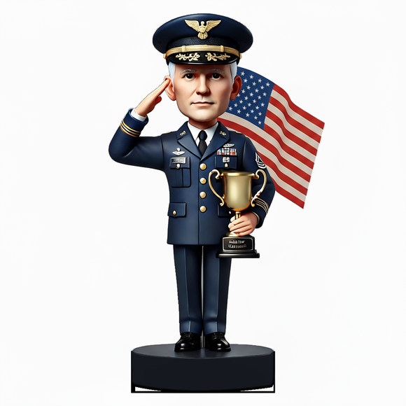 Retired Military Officer Holding Trophy
