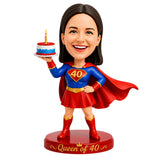 Queen of 40 – Custom 40th Birthday Bobblehead for Her – Customizable Any Outfit & Pose