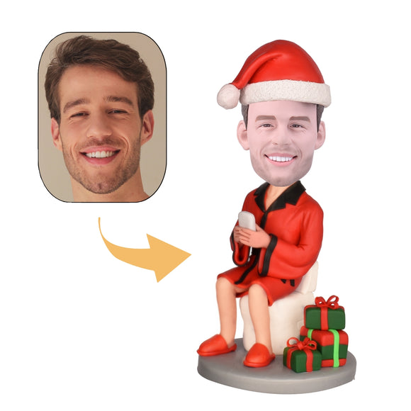 Christmas Gift Santa Claus Sitting On Toilet  Custom Bobblehead