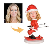 Christmas Gift  Lady Skiing In Christmas Costume Custom Bobblehead