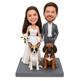Custom Bride & Groom Bobblehead Cake Topper with Dogs | Customize Any Outfit & Pose