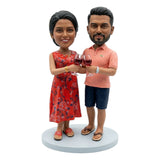 Custom Couple Bobbleheads – Casual Wine Toast | Customizable Any Outfit & Pose