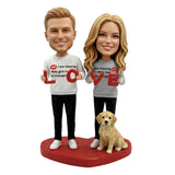 Custom Couple Bobbleheads – LOVE Letters with Dog | Customizable Any Outfit & Pose