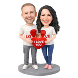 Custom Couple Bobbleheads – Holding an “I Love You” Heart | Customizable Any Outfit & Pose