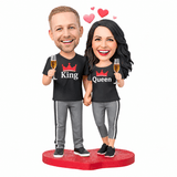 Custom Couple Bobbleheads – Matching King & Queen Shirts with Champagne| Customizable Any Outfit & Pose