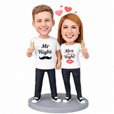 Custom Couple Bobbleheads – Mr. Right & Mrs. Always Right with Champagne | Customizable Any Outfit & Pose