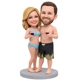 Custom Couple Bobbleheads – Beach Vacation with Wine | Customizable Any Outfit & Pose