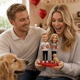 Custom Couple Bobbleheads – LOVE Letters with Dog | Customizable Any Outfit & Pose