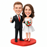 Custom Couple Bobbleheads – Bride & Groom with Champagne & Bouquet | Customizable Any Outfit & Pose