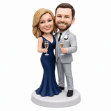 Custom Couple Bobbleheads – Champagne Toast Pose | Customizable Any Outfit & Pose