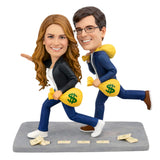 Custom Couple Bobbleheads – Running with Money Bags | Customizable Any Outfit & Pose