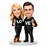 Custom LOVE Hoodie Couple Bobbleheads with Champagne | Customize Any Outfit & Pose
