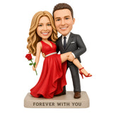 Custom Couple Bobbleheads – Romantic Carry with Rose |Customizable Any Outfit & Pose