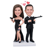 Custom Couple Bobbleheads – Secret Agent Pose | Customizable Any Outfit & Pose