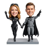 Custom Superhero Couple Bobbleheads – Holding Hands -- Customizable Any Outfit & Pose