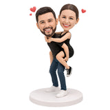 Custom Couple Bobbleheads – Romantic Piggyback Pose | Customizable Any Outfit & Pose