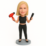 Female Barber Holding Tools Custom Bobblehead