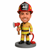 Handmade Firefighter Bobblehead with Customizable Helmet Details (Any Number/Text)