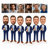 Custom Groomsmen Bobbleheads Holding Champagne Glasses –- Customize Any Outfit & Pose