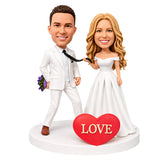 Custom Bride & Groom Bobblehead Wedding Gift – Bride Pulling Groom’s Tie | Customizable Any Outfit & Pose