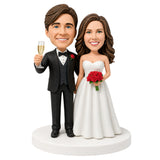 Custom Bride & Groom Bobblehead Wedding Gift – Champagne Toast Pose | Customizable Any Outfit & Pose