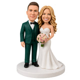 Custom Bride & Groom Bobblehead Wedding Gift – Groom in Green Suit | Customizable Any Outfit & Pose