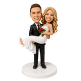 Custom Bride & Groom Bobblehead Cake Topper – Bridal Carry Pose | Customize Any Outfit & Pose
