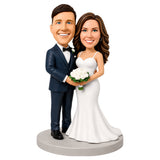 Custom Bride & Groom Bobblehead Cake Topper – Bouquet Pose | Customize Any Outfit & Pose